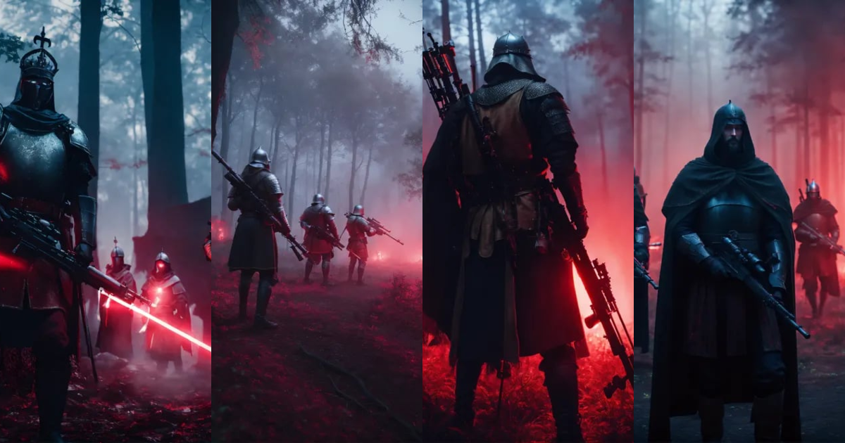 Lexica - Cinematic medieval King and his knights holding sniper rifles ...