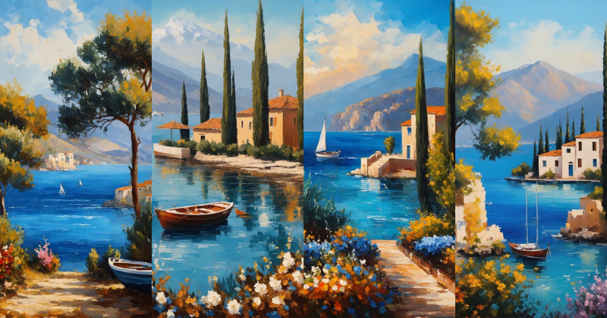 Lexica - Mediterranean landscape in the foreground beautiful bushes ...