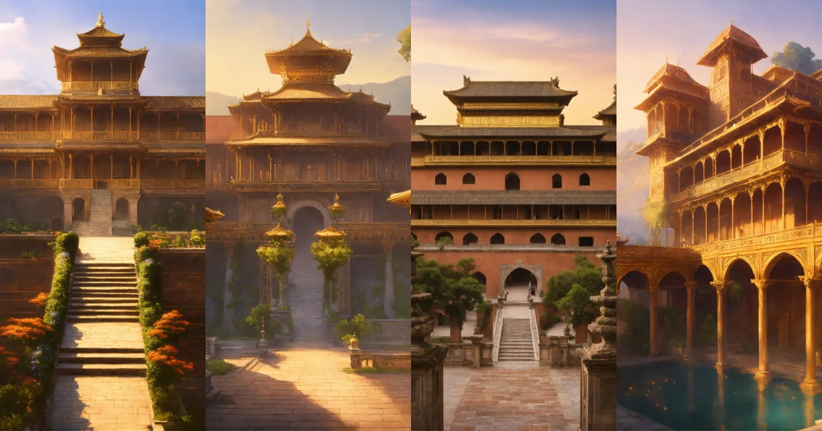 Lexica - Large palace at dawn made of sunstone, a near-opalescent ...