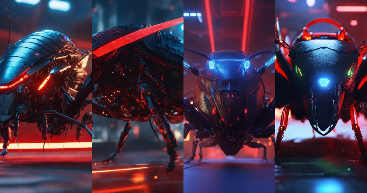 Lexica - Zoom out scene of 4 leg black cockroach faced humanoid with ...