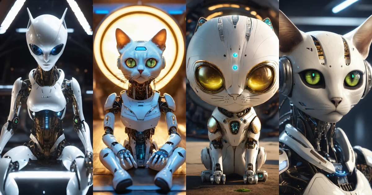 Lexica - Alien life form with white wooden skin and cat face and cat ...
