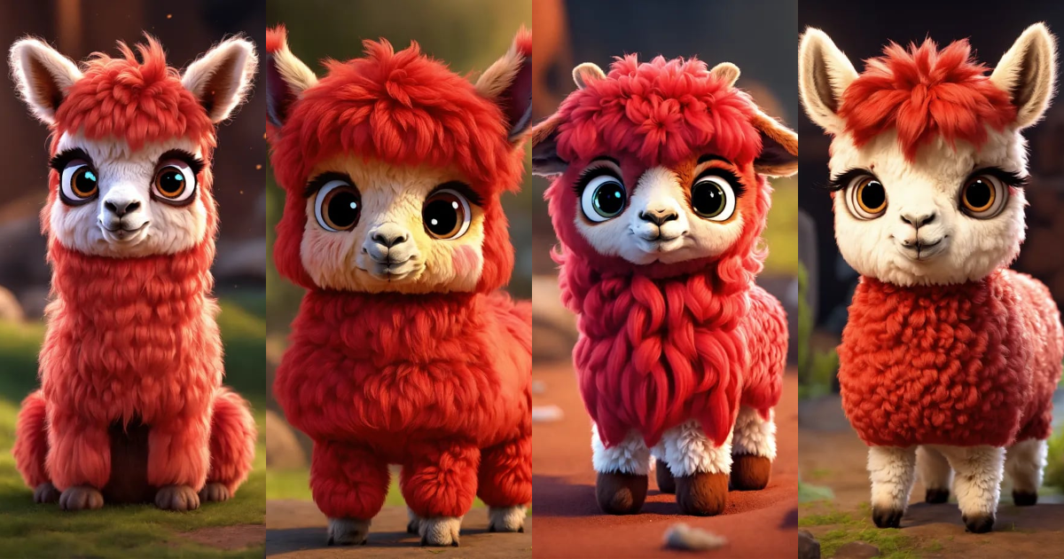 Lexica - A cute all red baby llama with big eyes, animated, cartoon ...