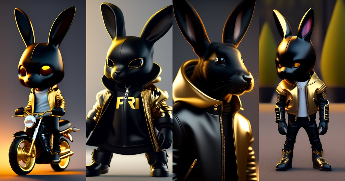 Lexica - Black Humanoid Rabbit with large white eyes leather jacket ...