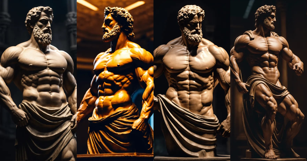 Lexica - Stoic greek statue with very muscular body in profile, strong ...