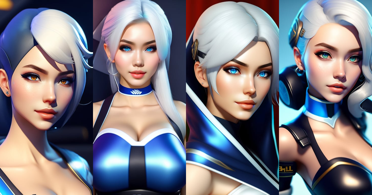 Lexica - Mila Azul, white hair, blue eyes, Escolar Cloth Overwatch ...