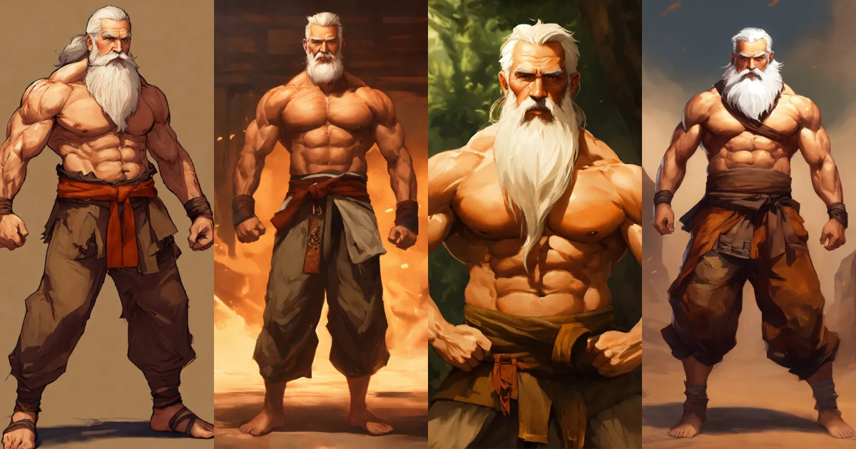 Lexica - An incredibly buff old man with a long white beard down to his ...