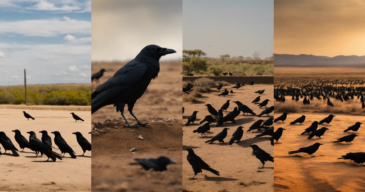 Lexica - A flock of crows sitting on dried land