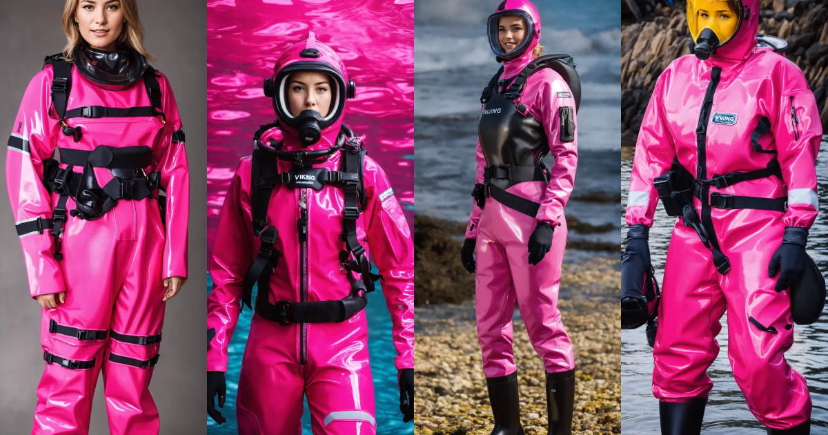 Lexica - Female diver in pink glossy viking drysuit