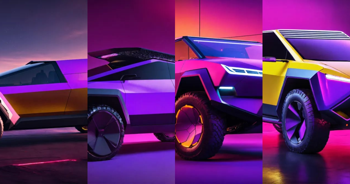 Lexica - Tesla cybertruck, side view, whole car, 4k, 3d render, purple ...
