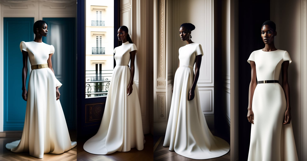 Lexica - Fashion model wearing a long form fitted wedding dress,showing ...