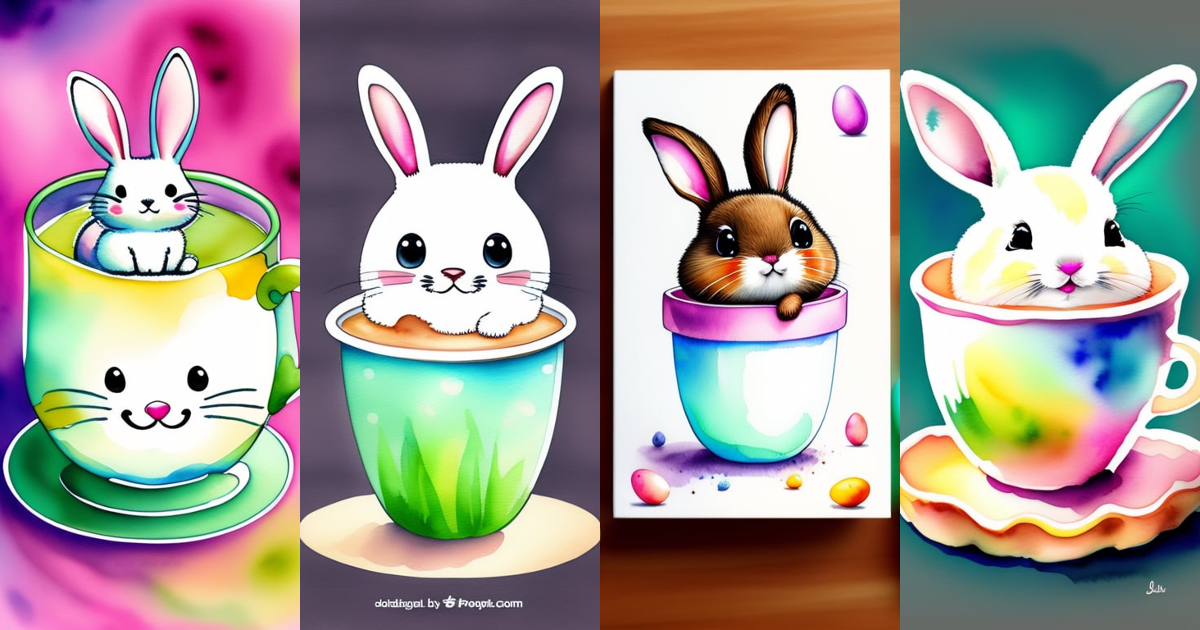 Lexica - Cute chibbi easter bunny watercolor illustration in simple cup ...
