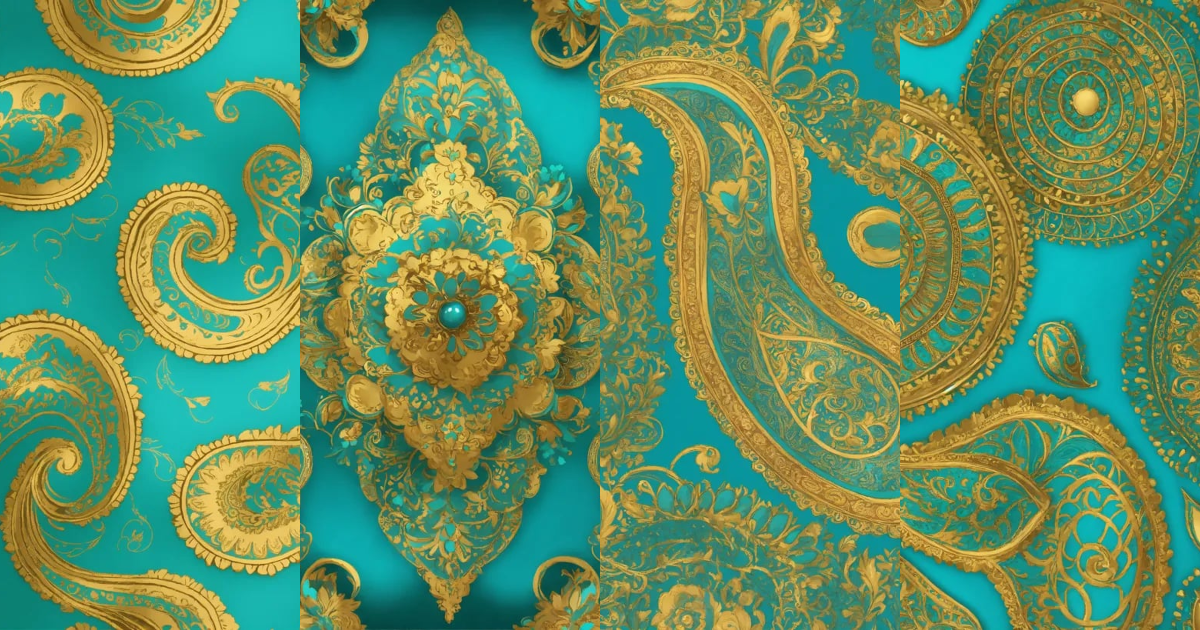 Lexica - Turquoise, gold, paisley design, seamless pattern