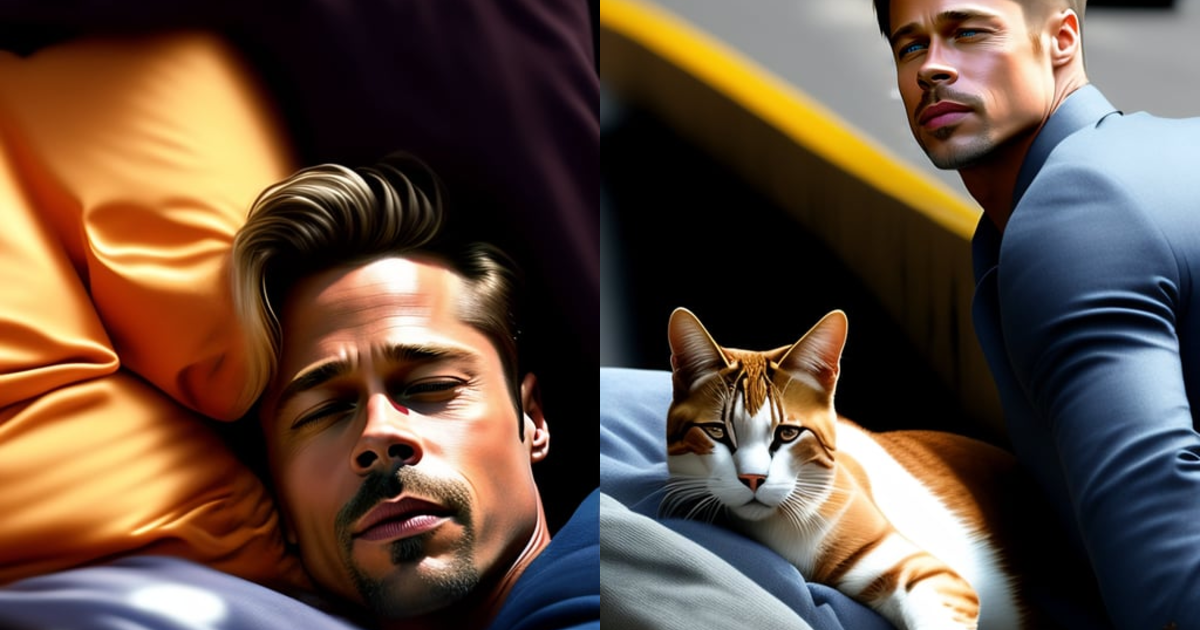 Lexica - Brad pitt sleeping on the street with cat