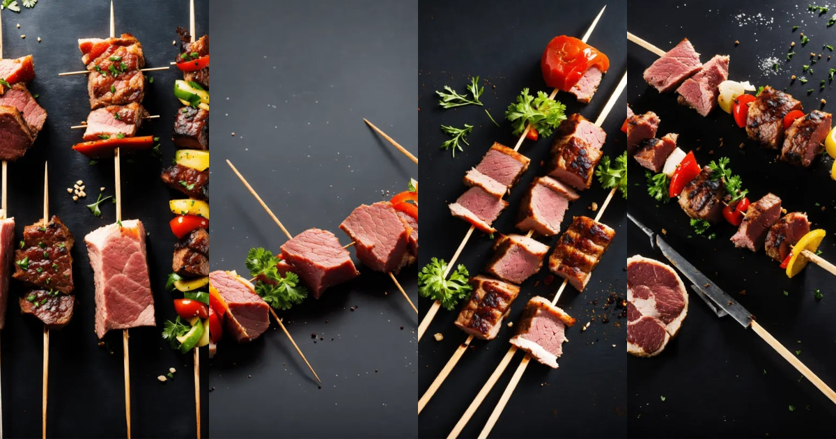Lexica - Skewer on which meat is threaded, black background, a lot of ...