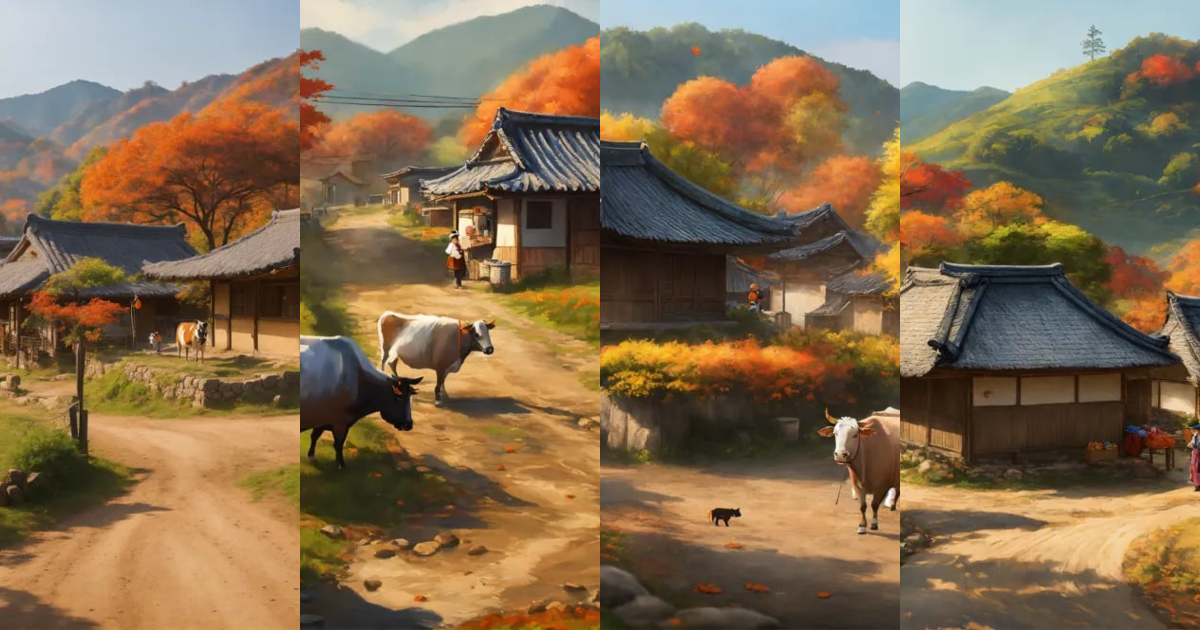 Lexica - Autumn rural landscape in Korea. There is a thatched house ...