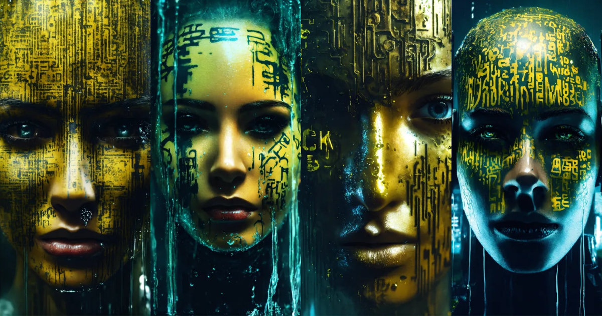 Lexica - Mysterious cyberpunk face, written in water typography.future ...