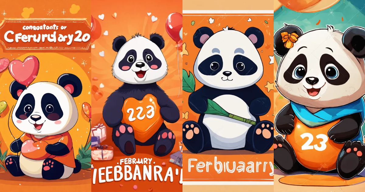 Lexica - Panda congratulations on February 23, cartoon style, orange ...