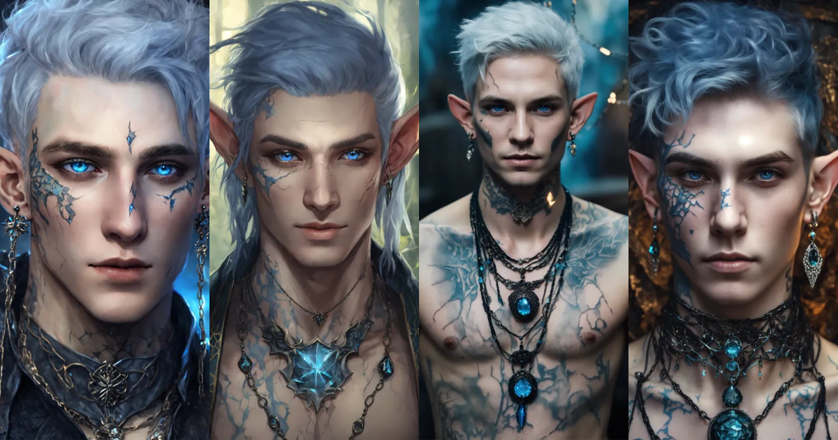 Lexica - Fantasy portrait of a tatooed sickly pale-skinned male elf ...