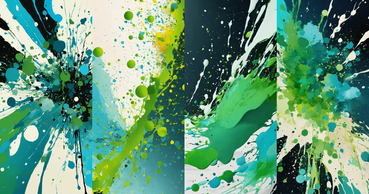 Lexica - Futuristic paint splatter, look, creamy white, sky blue, green ...