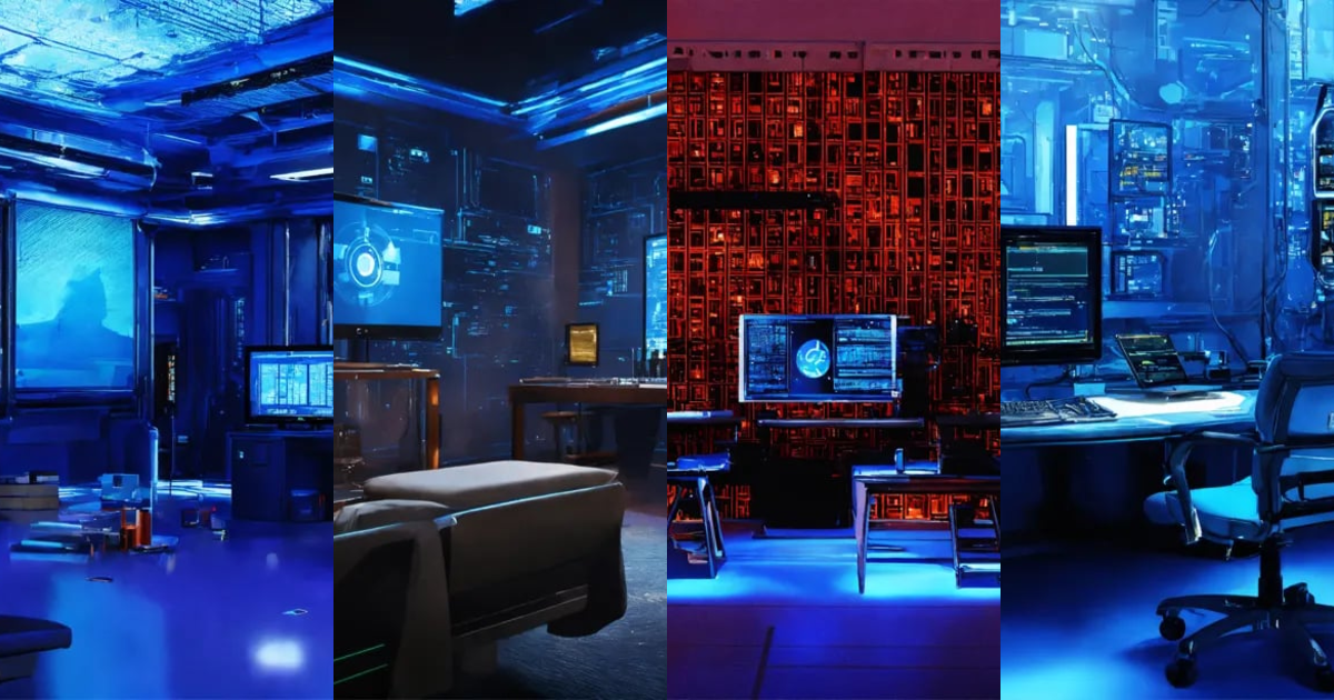 Lexica - Blue wallpaper 4 hackers in futuristic room hacking epic wallpaper