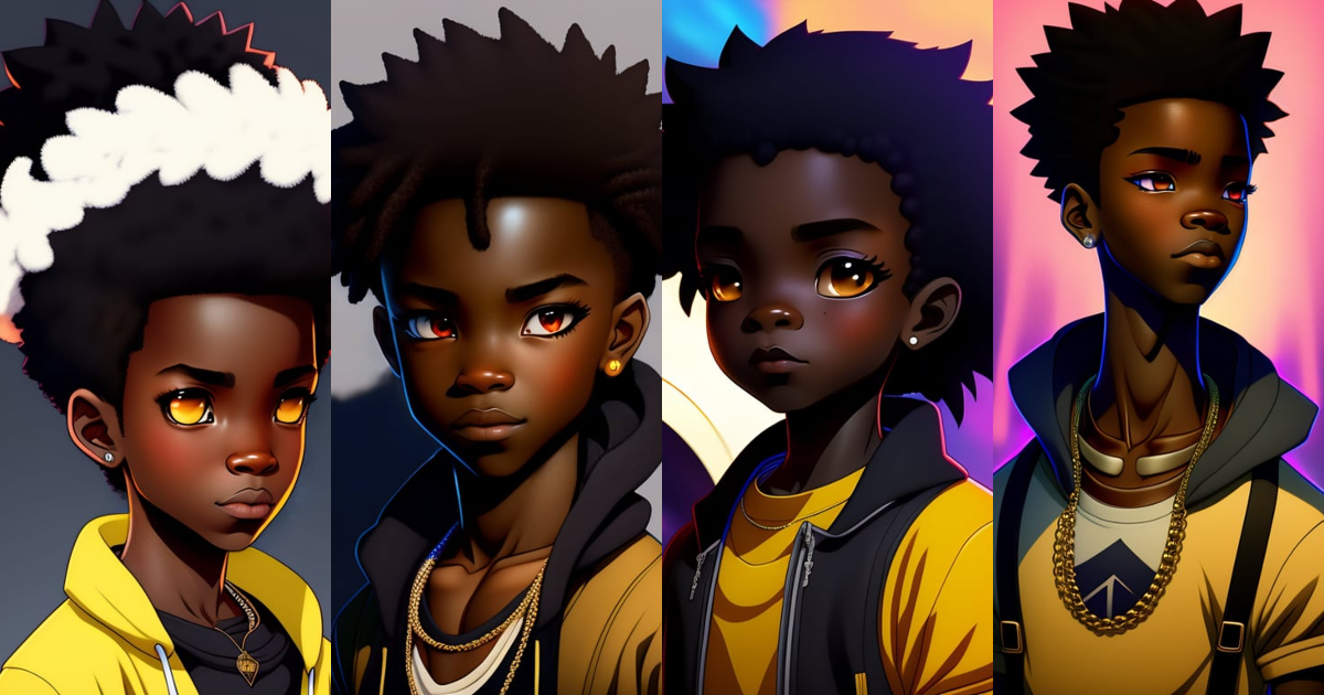 Lexica - A boondocks style art of very black skin anime darkest boy