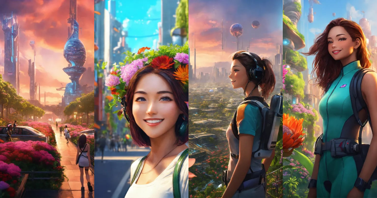 Lexica - Zoom on a smiling girl. in the background Imagine a futuristic ...