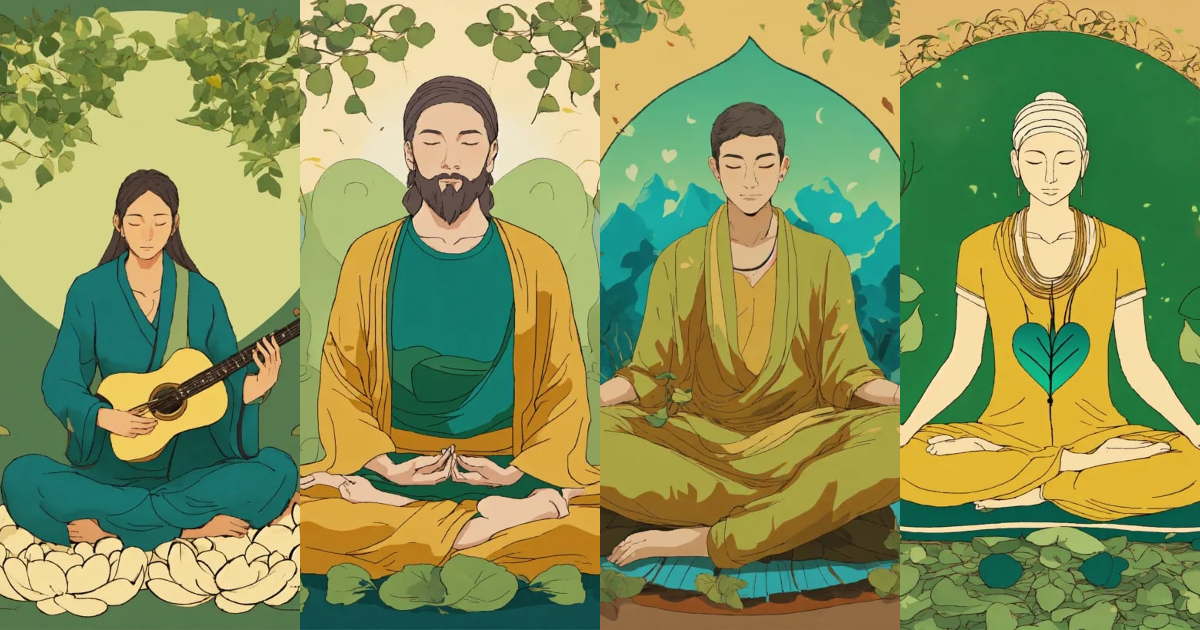 Lexica - Musician meditating being zen with green vines with green ...