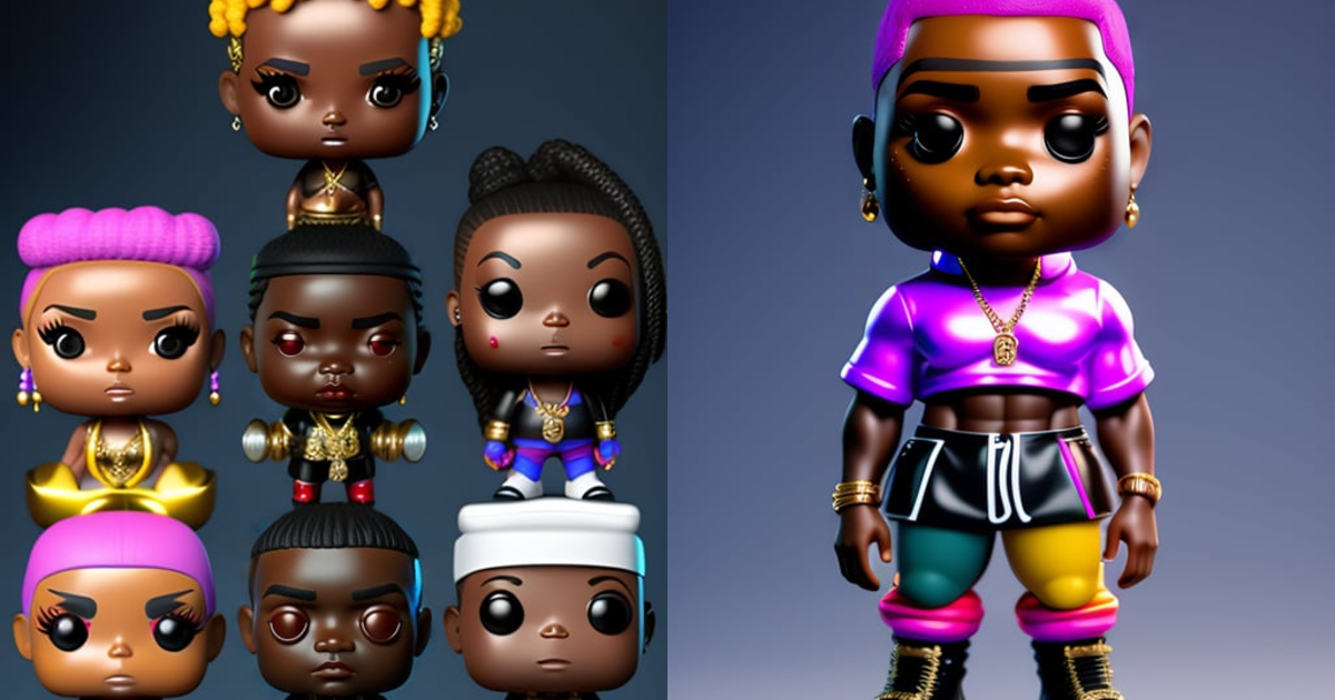 Lexica - Full body 3d render of funko pop rap artists, rapper nicki minaj