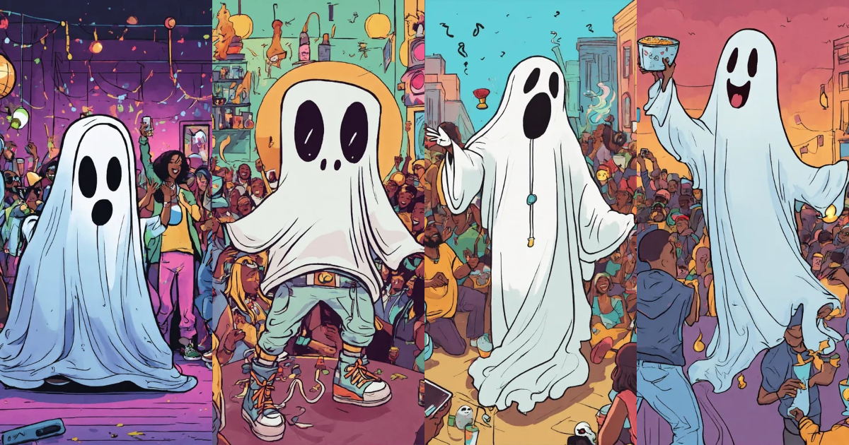 Lexica - Partying ghost at a hip hop party doodle