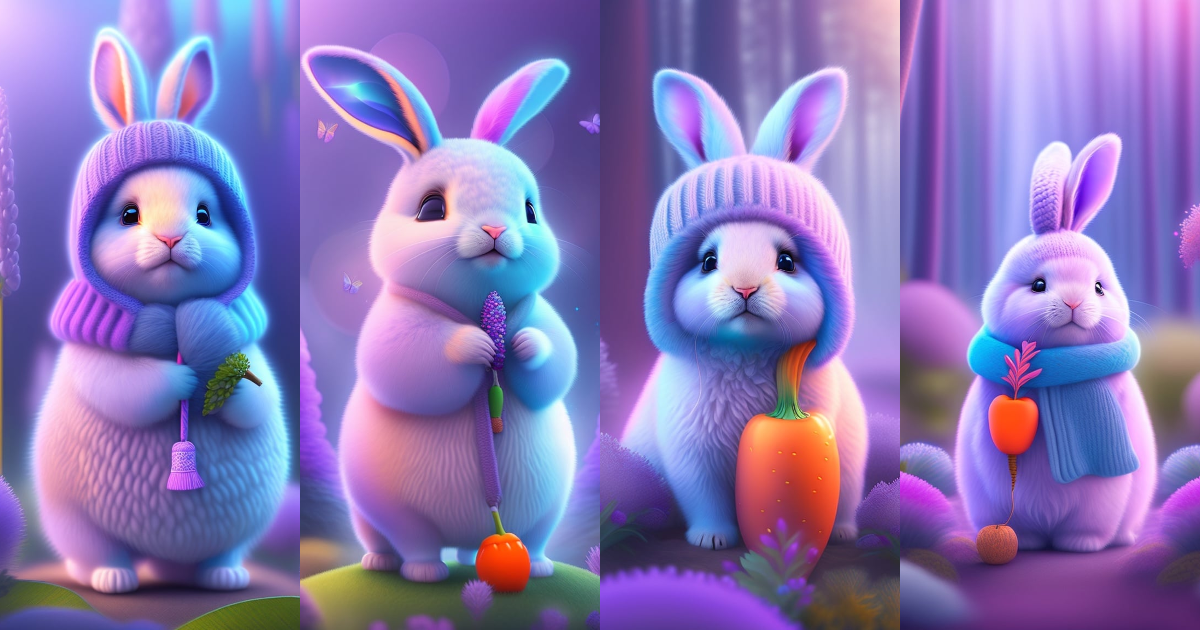 Lexica - Cute blue bunny in knit hat holding carrot in the middle of ...