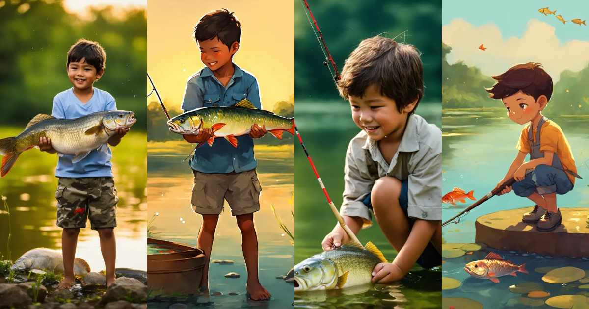 Lexica - A little boy who fished a big fish out of a pond