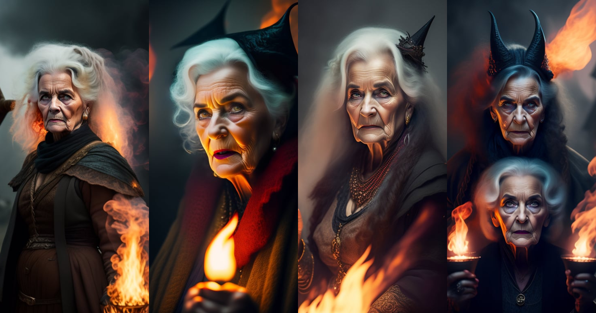 Lexica - Portrait a terrifying horror old witch with a mean ragged old ...
