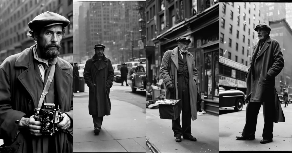 Lexica - Black and white rolleiflex image of 1940s new york city street ...