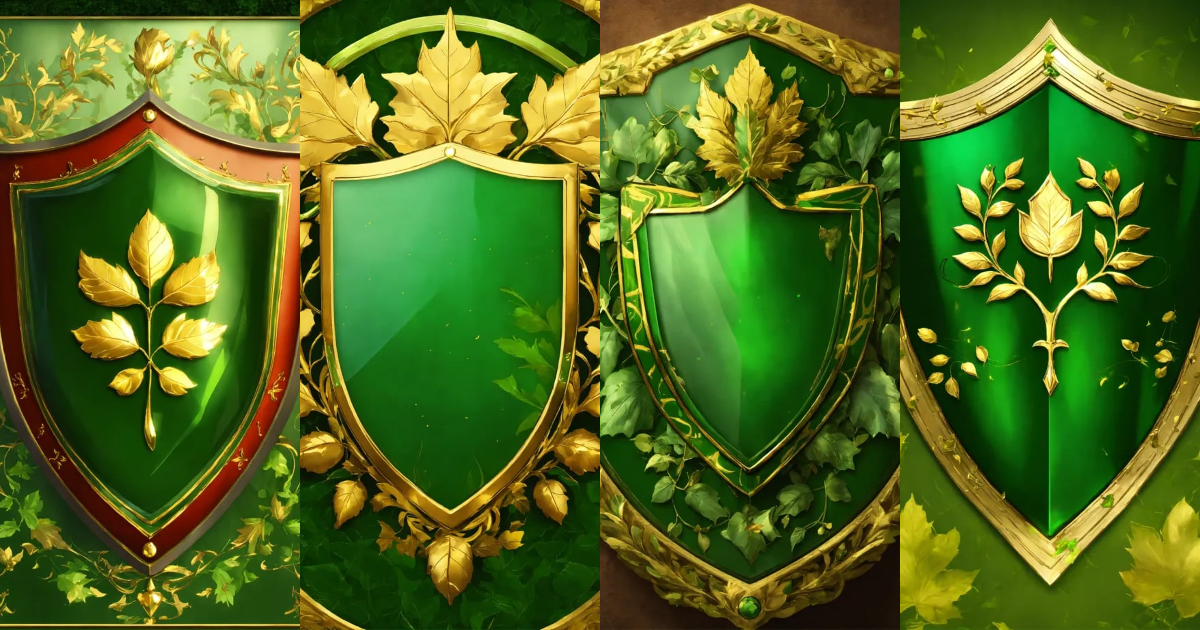 Lexica - A simple green shield with heraldry of gold leaves fantasy ...