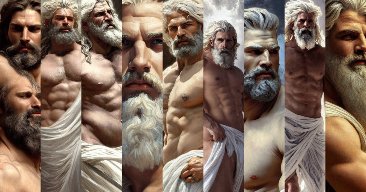 Lexica - Painted portrait of rugged zeus, god of thunder, greek god ...