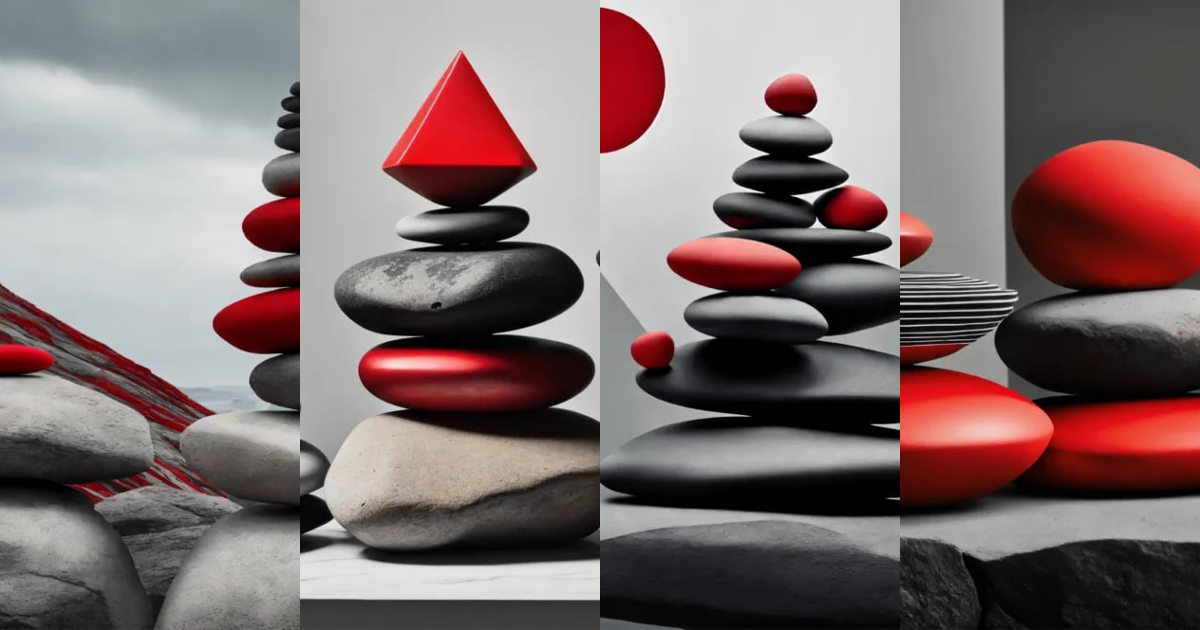 Lexica - Stack of rocks, minimalist lines and shapes, Monochrome with ...