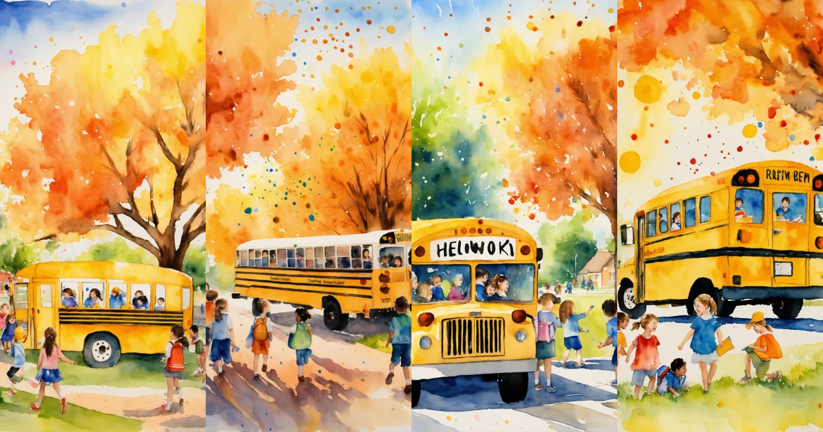 Lexica - A disorderly watercolor painting of children getting homework ...
