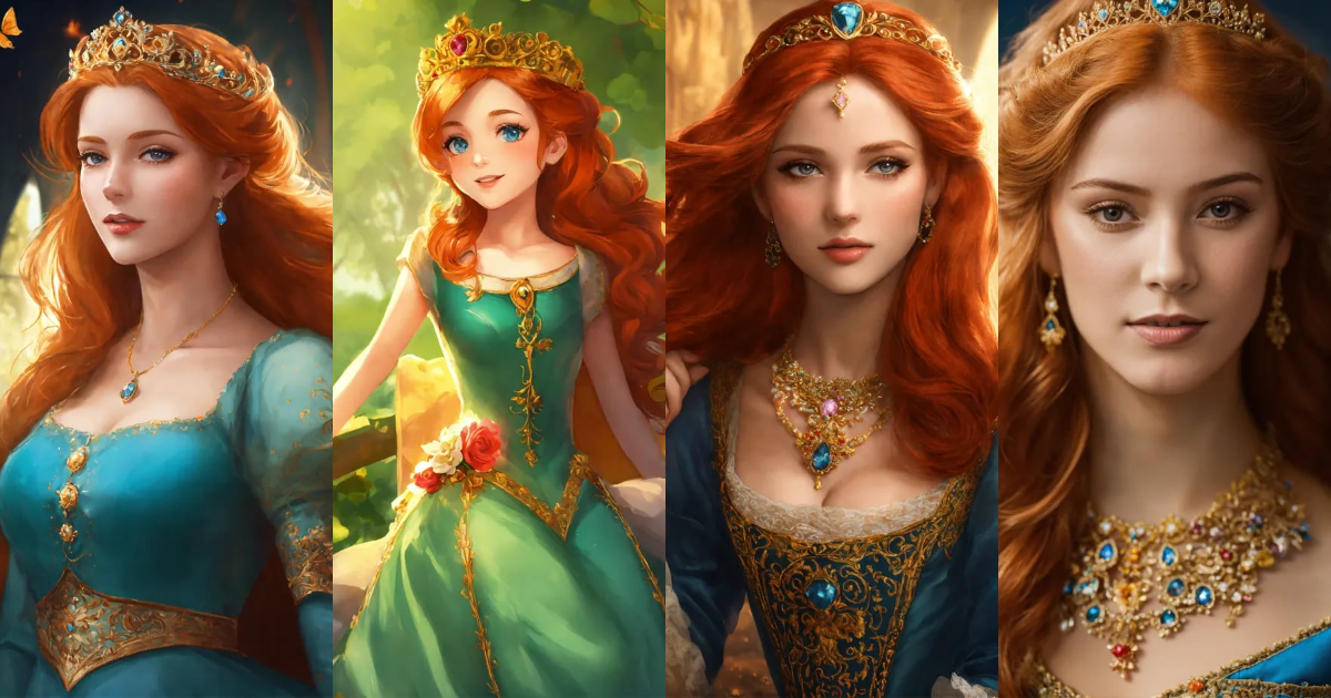 Lexica - Princesse rousse qui hésite à embrasser un prince