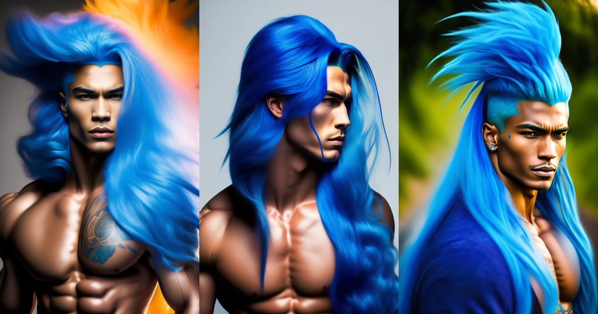 Lexica - Man with long hair like super sayen , blue hair