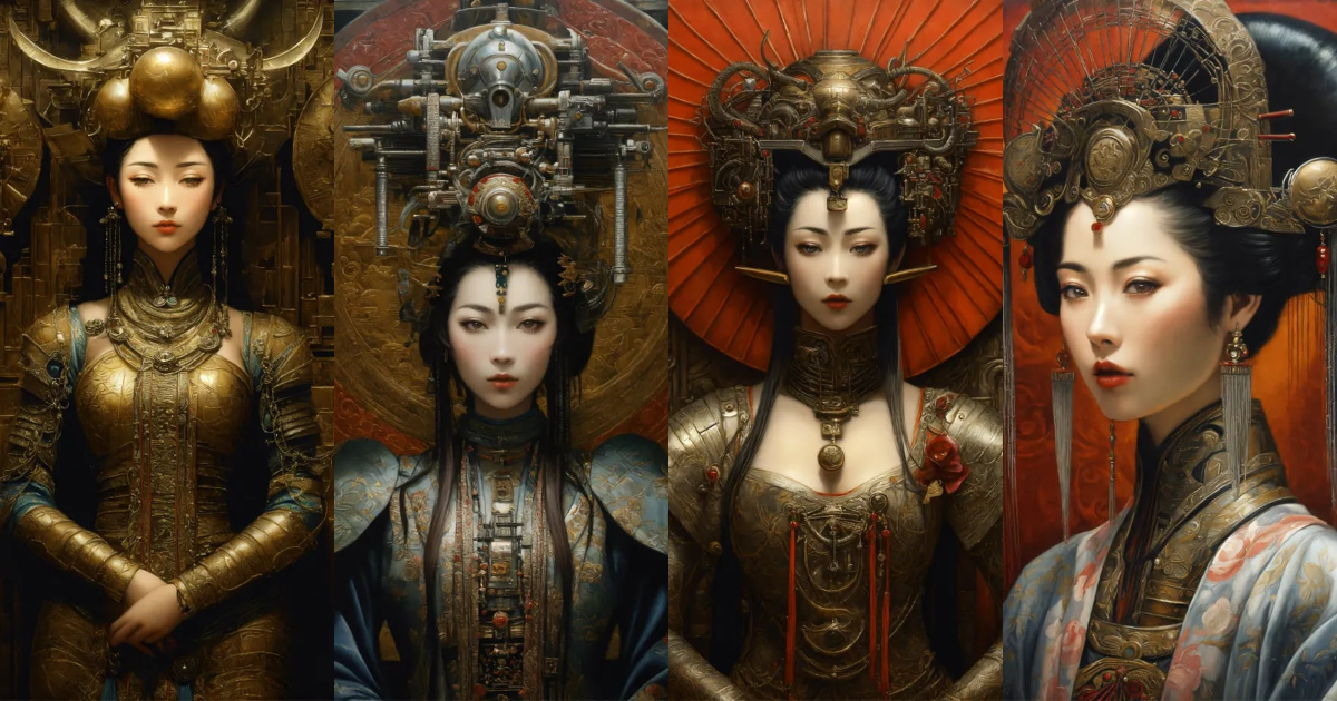 Lexica - An oil painting by H.R. Giger of an elegant geisha, the ...