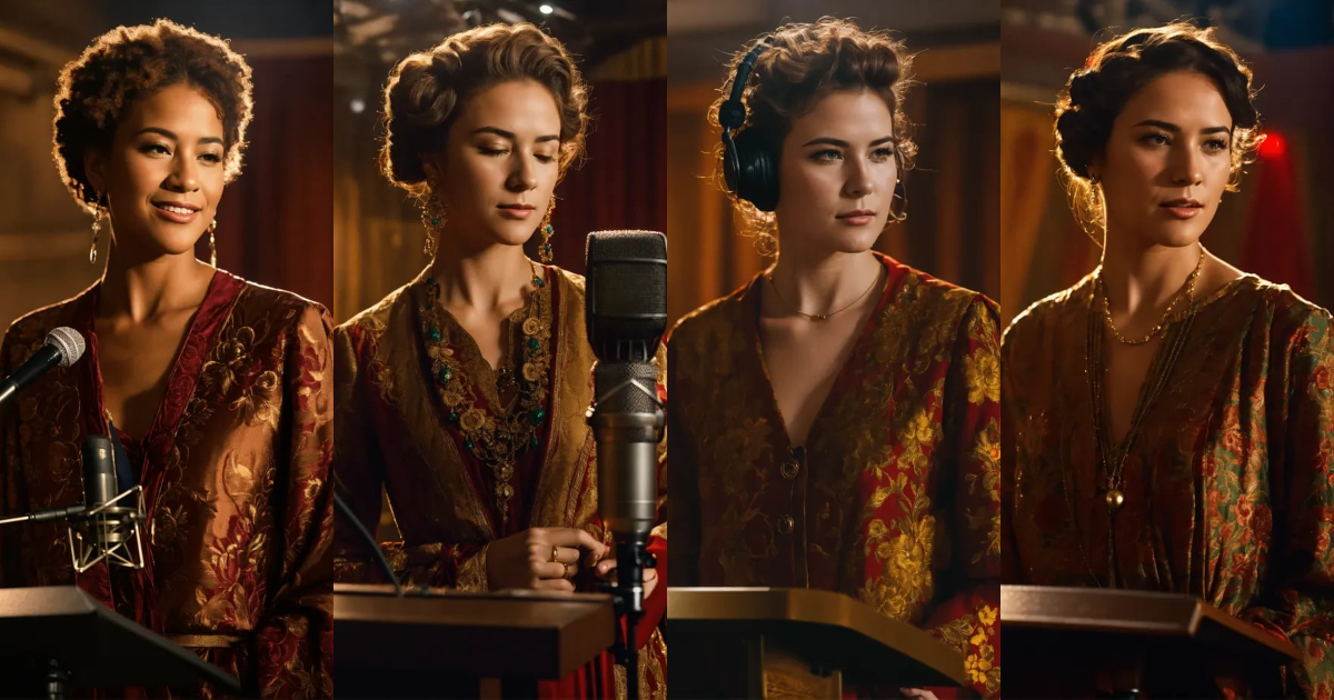 Lexica - A noble woman standing in front of the microphone