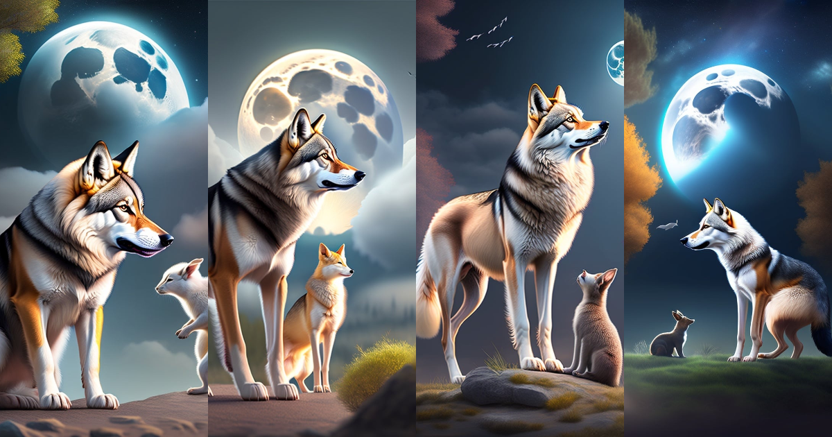 Lexica - Wolf under the moon eating a rabbit, high definition, 4k, no ...