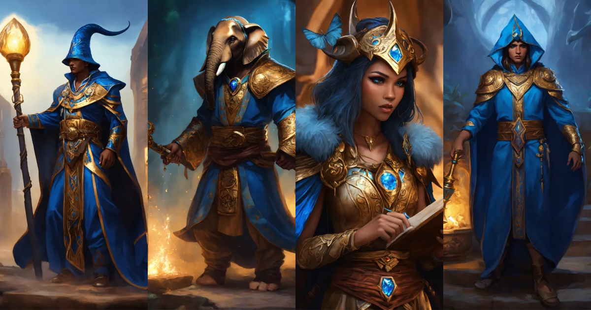 Lexica - Loxodon sorcerer, dramatic eyeliner, tan skin, bronze robes ...