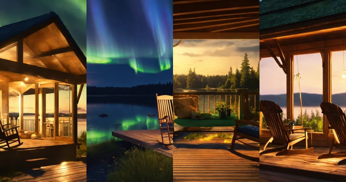 Lexica - Epic shot of ultra detailed and cozy porch in Sweden at a lake ...