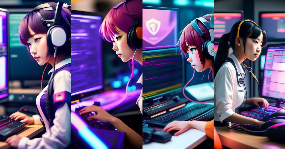 Lexica - Anime girl programming at a computer lofi