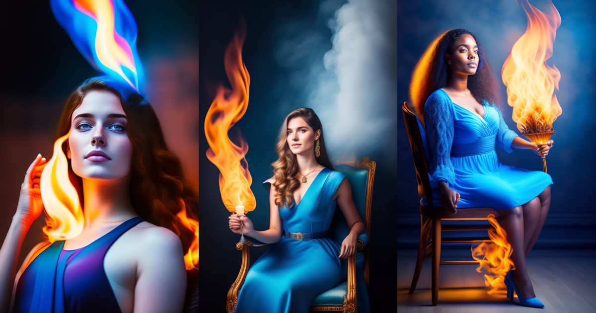 Lexica - 18 year old woman in blue dress sits on a chair and raises his ...
