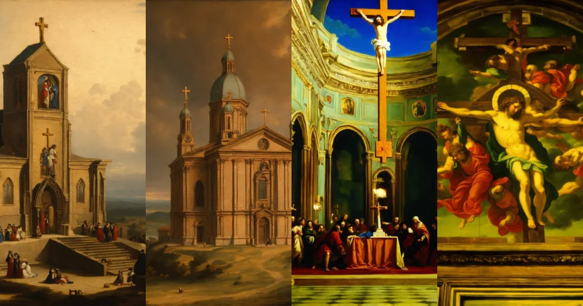 Lexica - Renaissance oil painting of a cross on a church