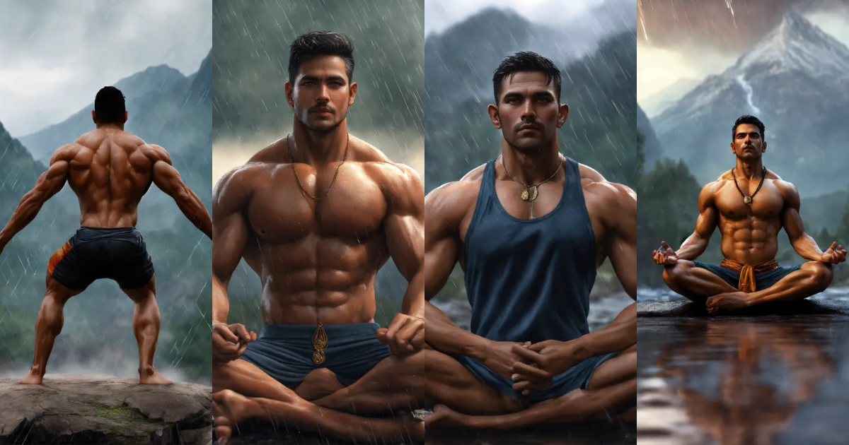 Lexica - Indian mec, athletic, levitate, lotus position, eyes open ...