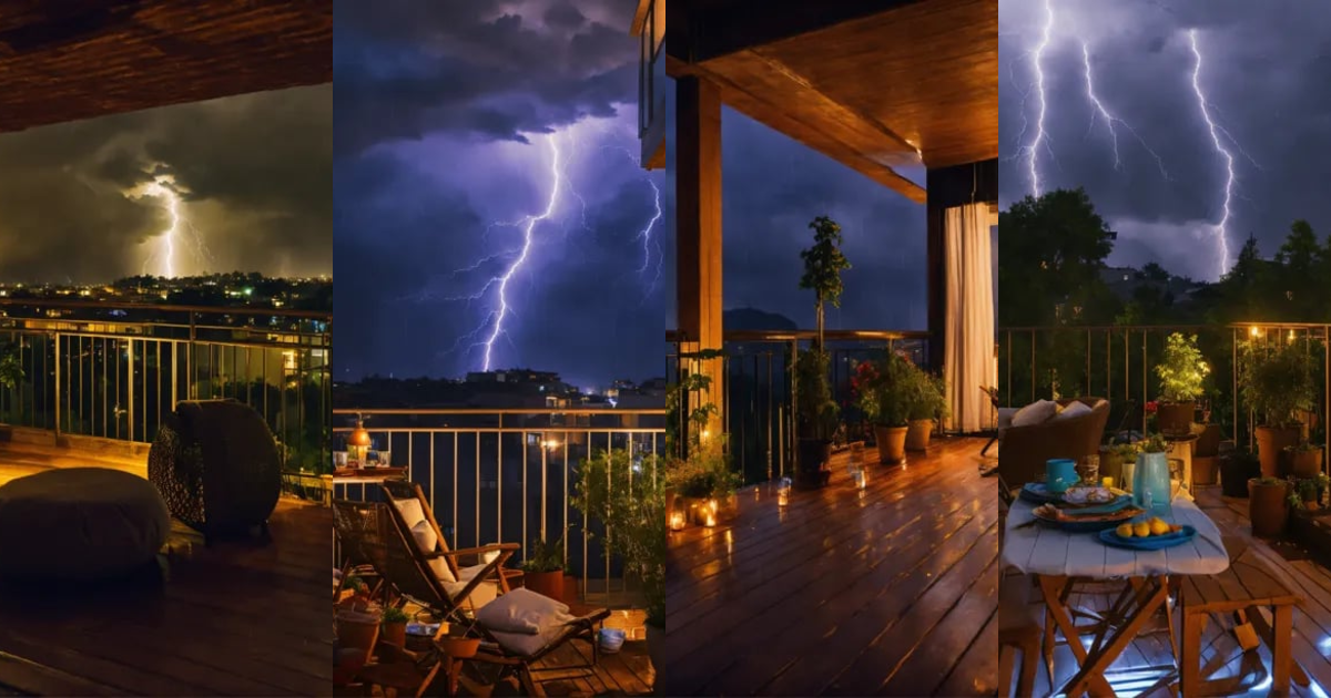 Lexica - Cozy summer thunder at night with a heavy rain on the balcony