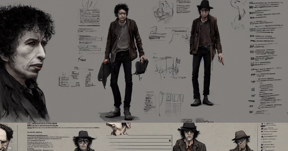 Lexica - Bob Dylan design, character sheet, Greg Rutkowski, Zabrocki ...